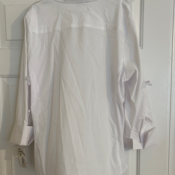 White Button-Up Shirt with Bow Sleeve Detail - Picture 6 of 6